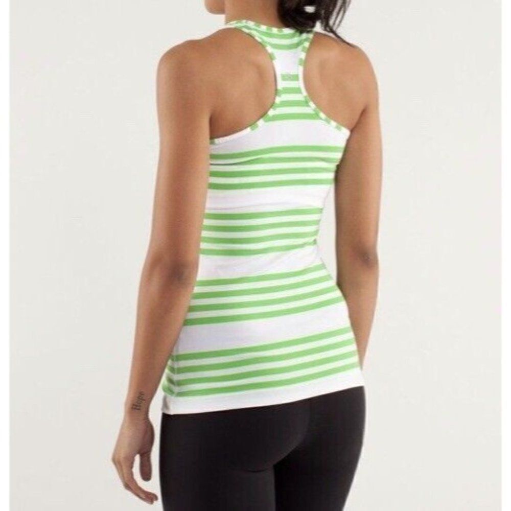 Lululemon Cool Racerback Tank Top Ocean Stripe Frond Green White Workout Sz 4? - Picture 5 of 10